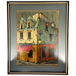Vintage Framed Paris Street Scene Le Cunff 1960s